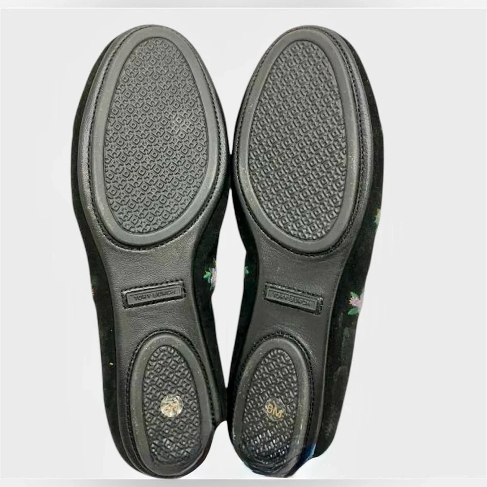 TORY BURCH Minnie Travel Flat Women 8 Black Daybreak Ditsy Floral Embroider Shoe